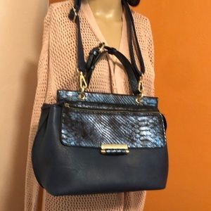Metallic Blue Snakeskin Cross-Body Hand Bag